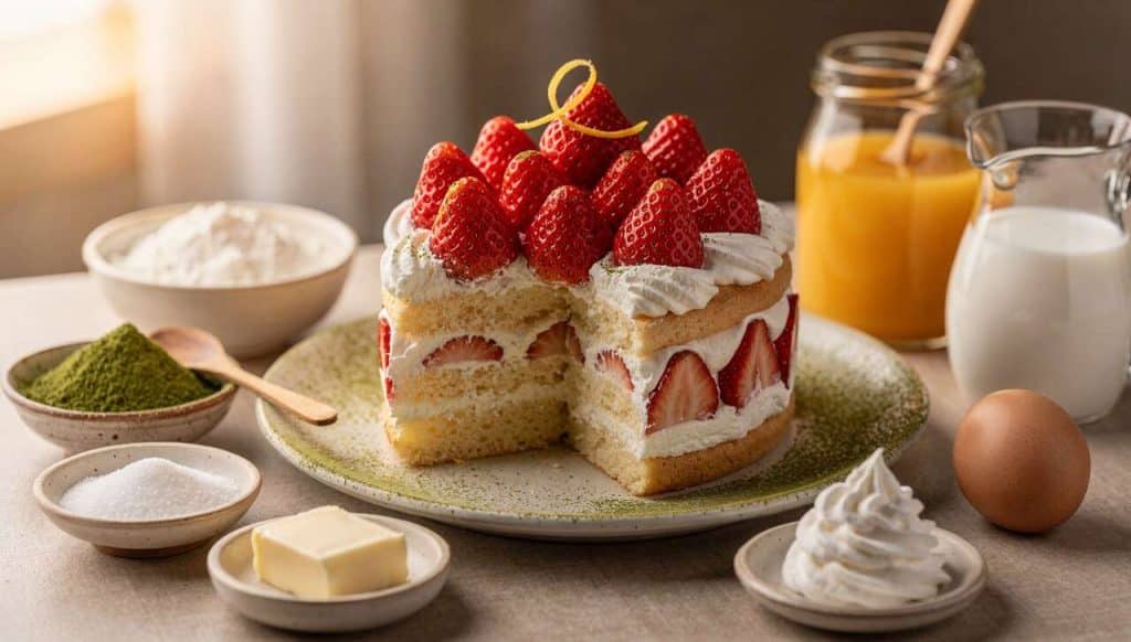 Fraisier japonais : fraises, matcha et yuzu