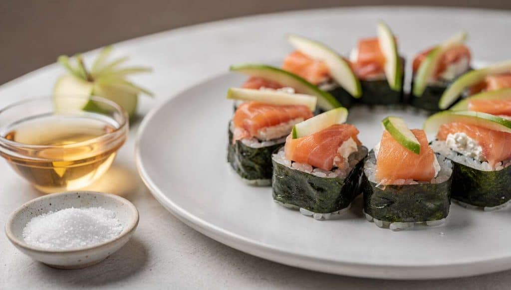 Makis à la truite fumée, fromage frais et pomme