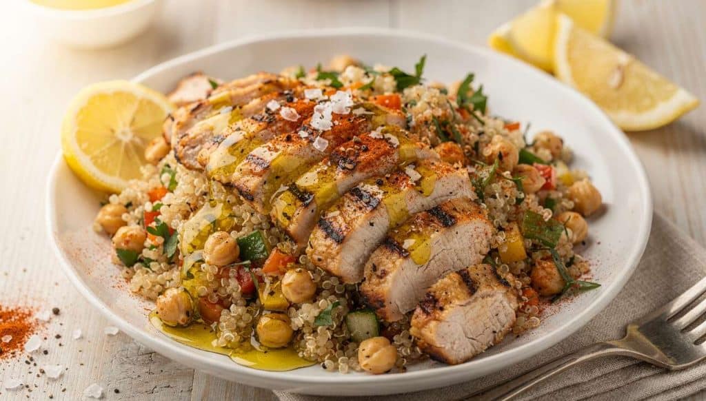 Salade de quinoa, pois chiches et poulet : recette facile et saine