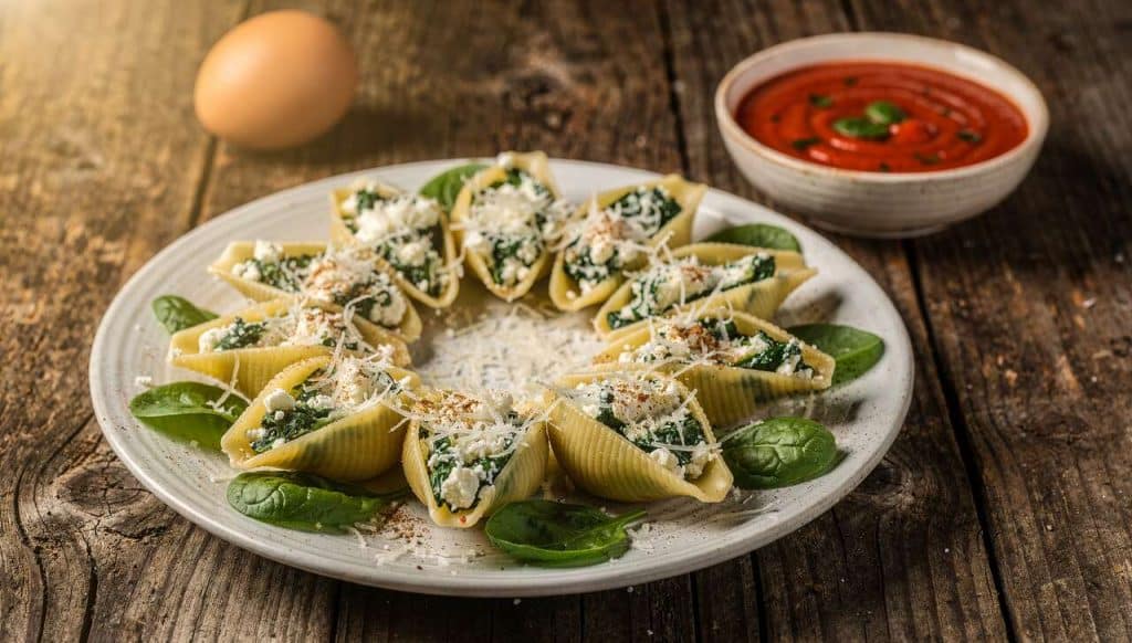 Conchiglioni farcis aux épinards, ricotta et grana padano