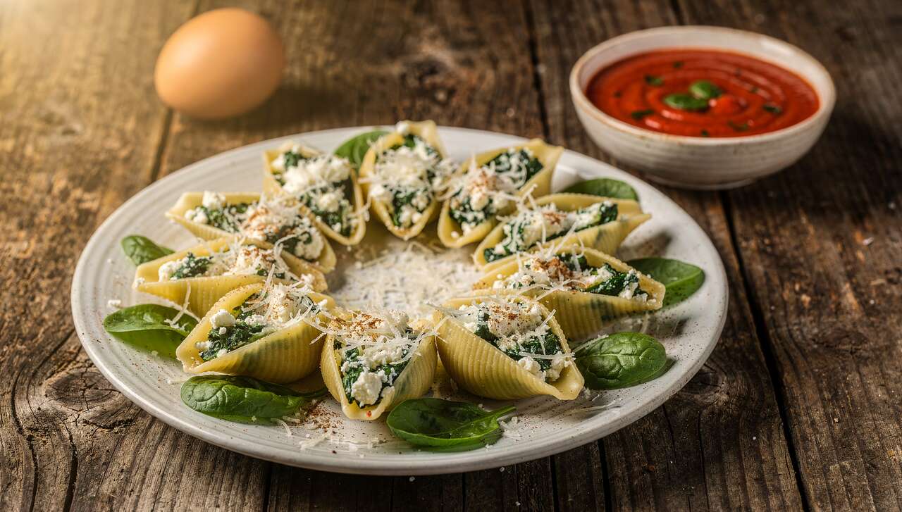 Conchiglioni farcis aux épinards, ricotta et grana padano