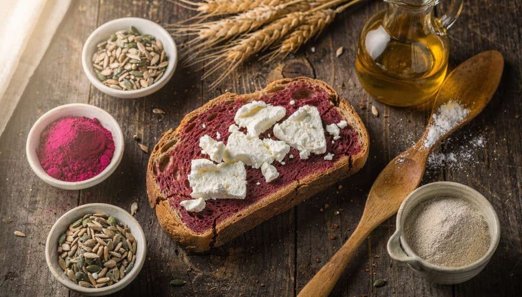 Recette de pain de betterave, chèvre et graines