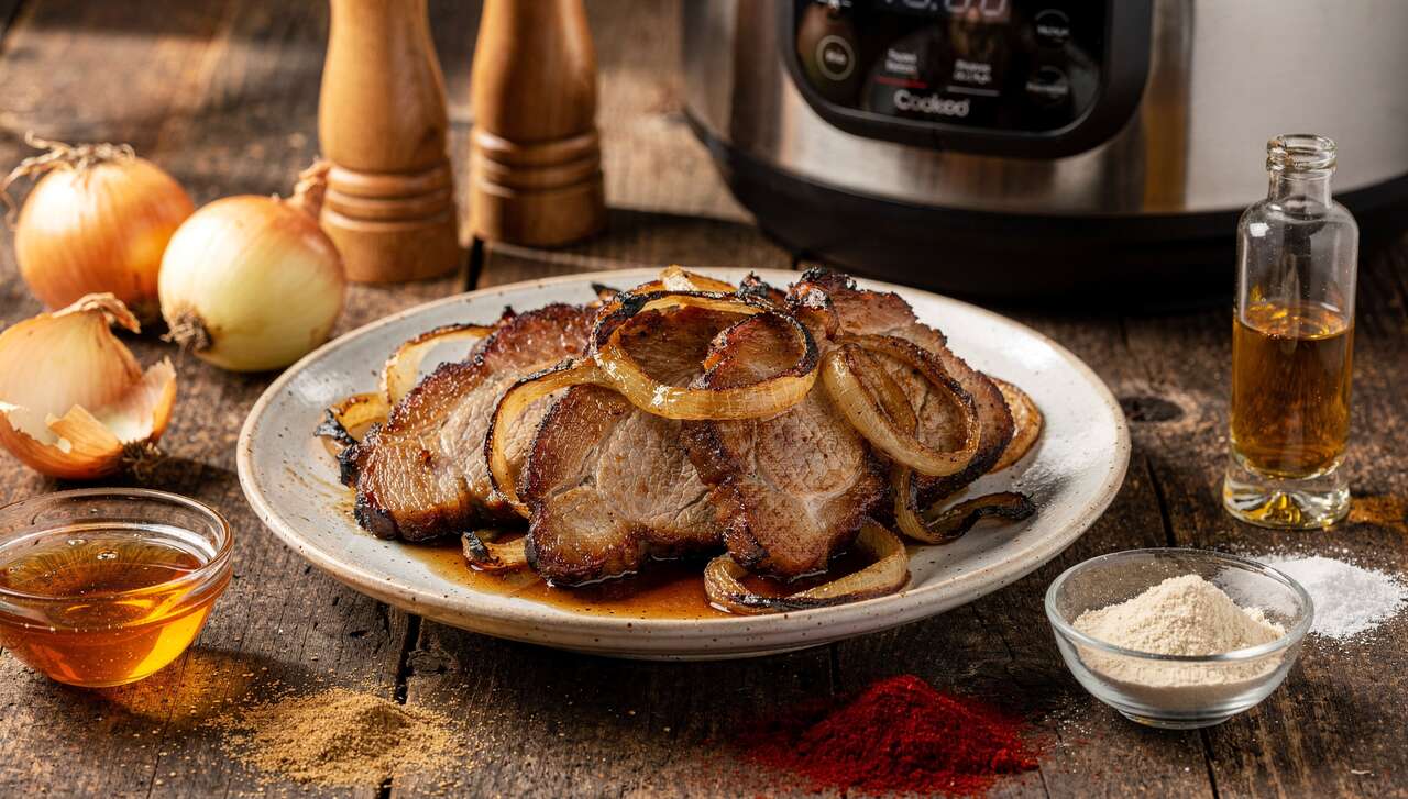 Porc caramélisé aux oignons au cookeo : recette savoureuse