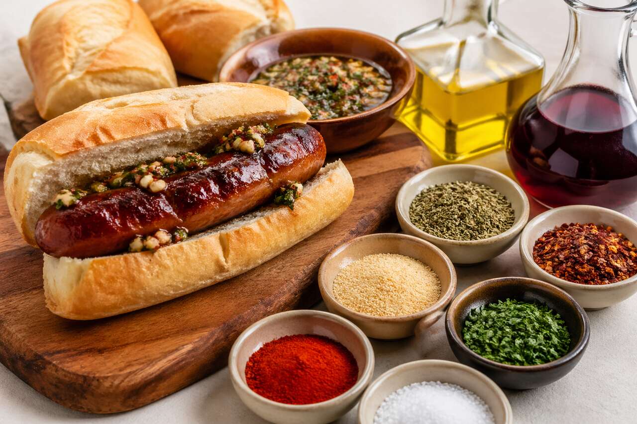 Recette de choripán uruguayen : croque à la saucisse et sauce chimichurri