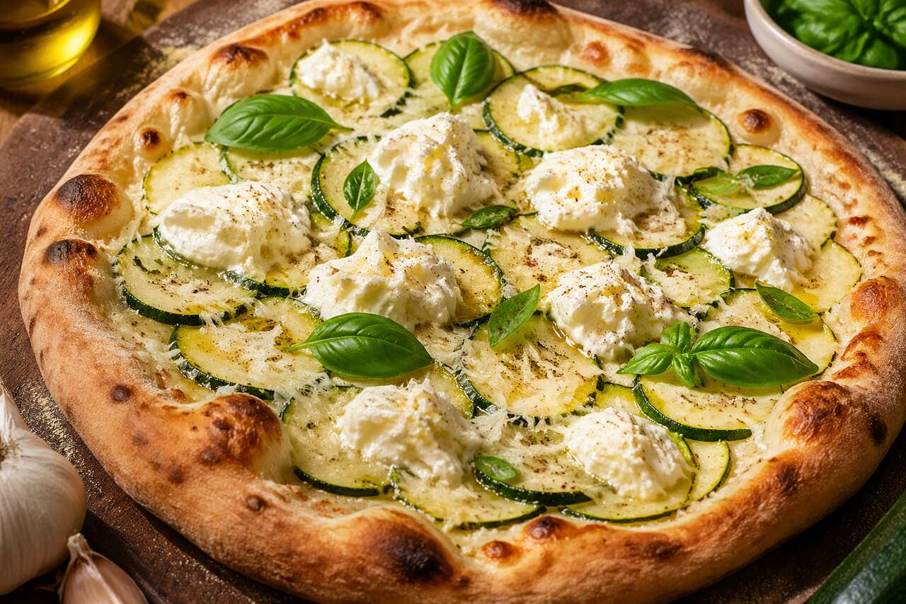 Pizza blanche courgette-burrata : recette et test du four Bartscher