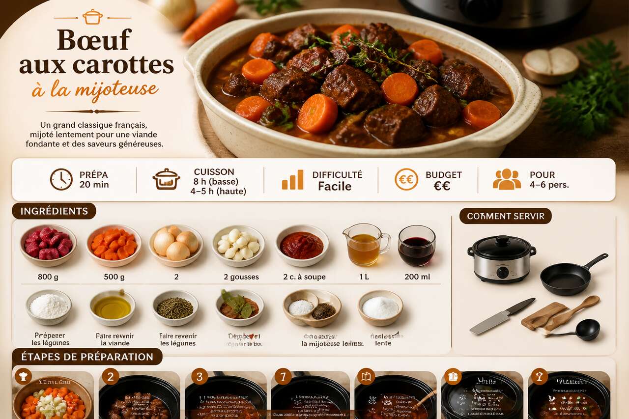 Fiche recette B&oelig;uf aux carottes : recette savoureuse &agrave; la mijoteuse