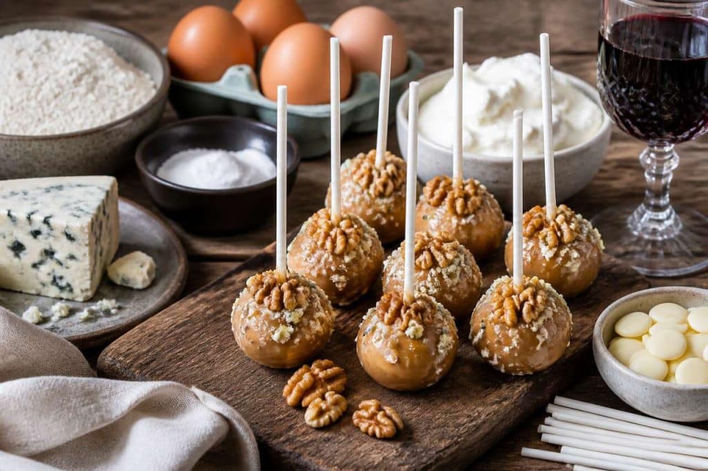 Recette cake pops roquefort papillon, noix et caramel de porto