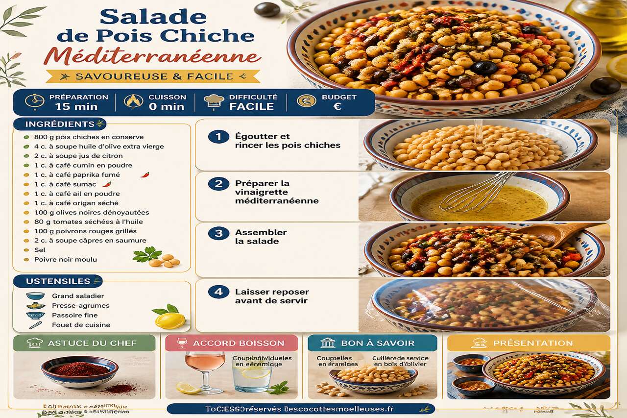 Fiche recette Salade De Pois Chiche M&eacute;diterran&eacute;enne : recette savoureuse et facile