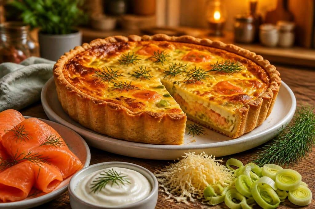 Recette de quiche au poireau et saumon fumé