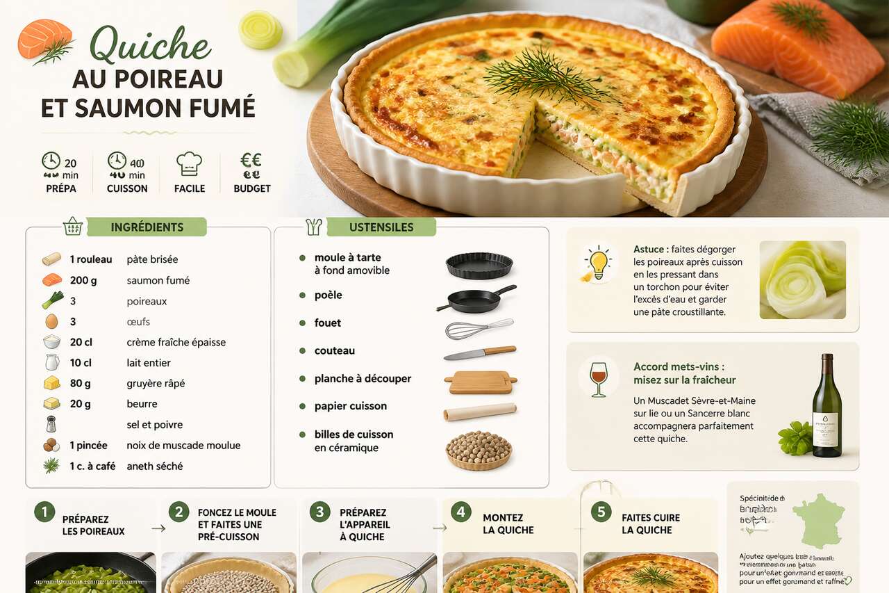 Fiche recette Recette de quiche au poireau et saumon fum&eacute;