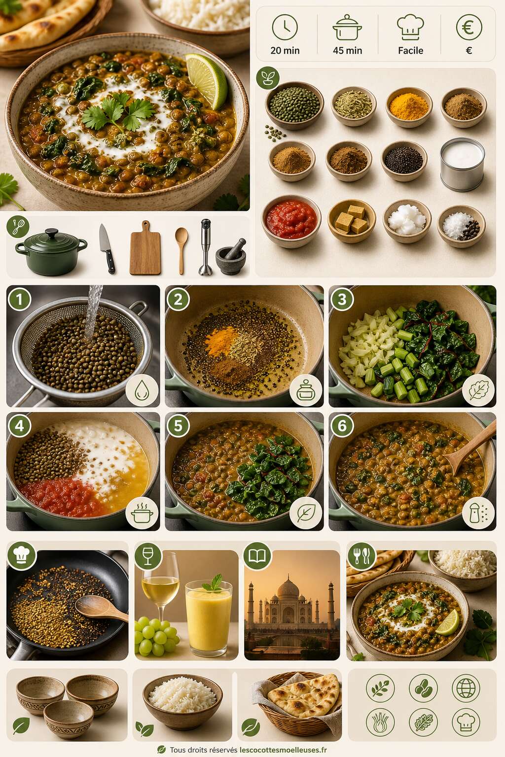 Fiche recette Dahl aux lentilles vertes, fenouil et blettes
