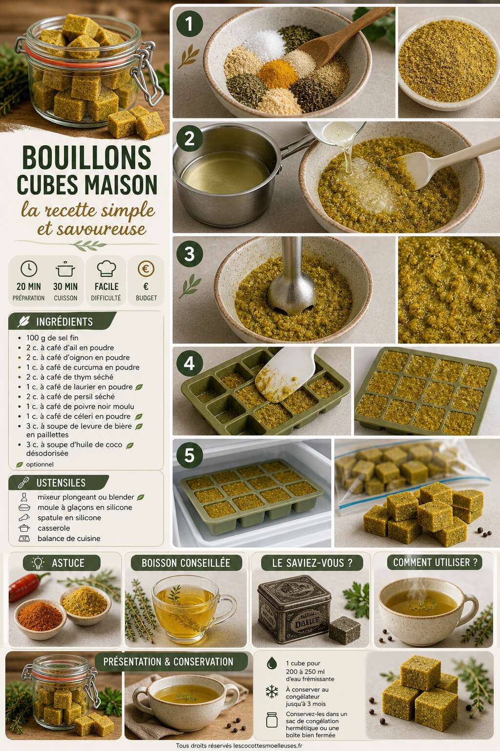 Fiche recette Bouillons cubes maison : la recette simple et savoureuse