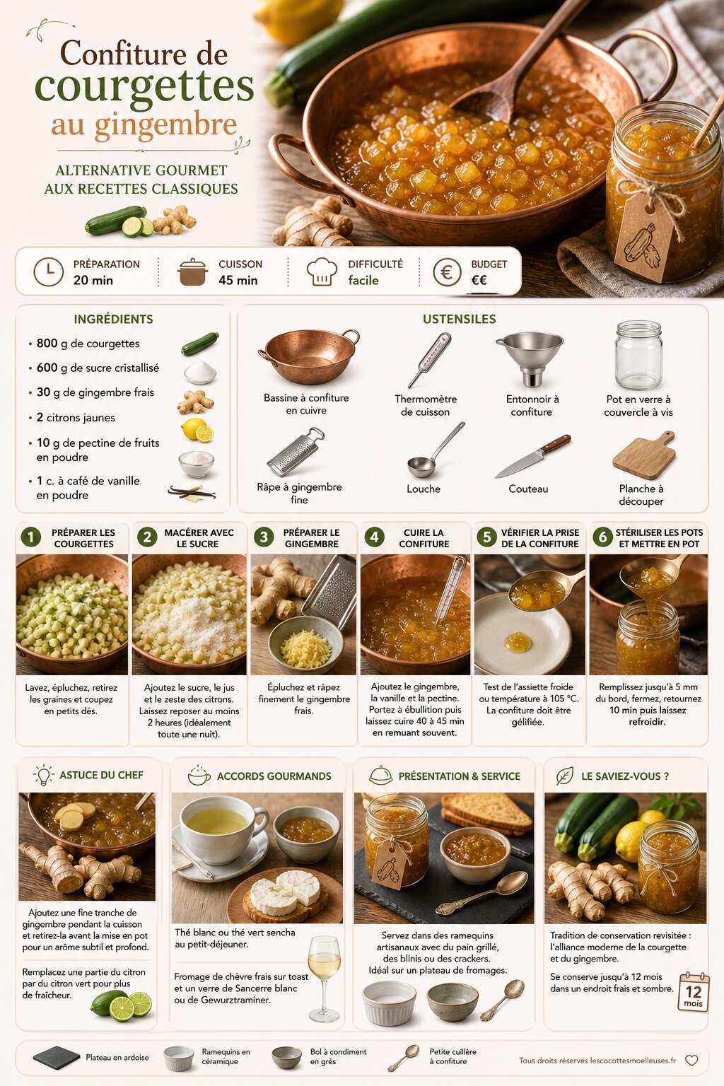 Fiche recette Confiture de courgettes au gingembre : alternative gourmet aux recettes classiques