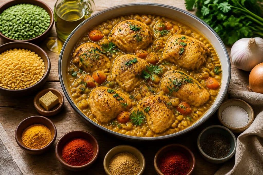 One-pan poulet et pois cassés : recette facile et savoureuse