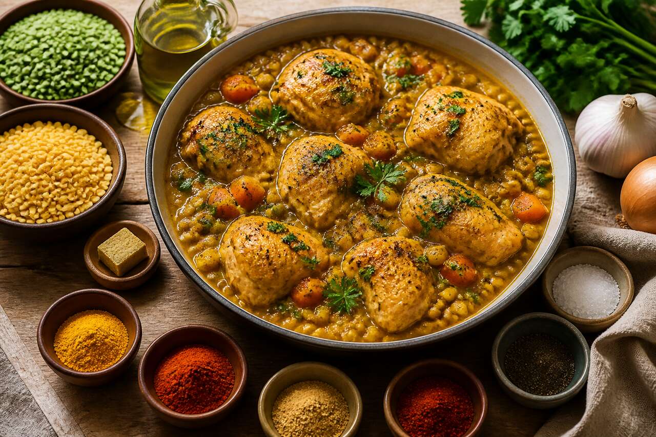One-pan poulet et pois cassés : recette facile et savoureuse