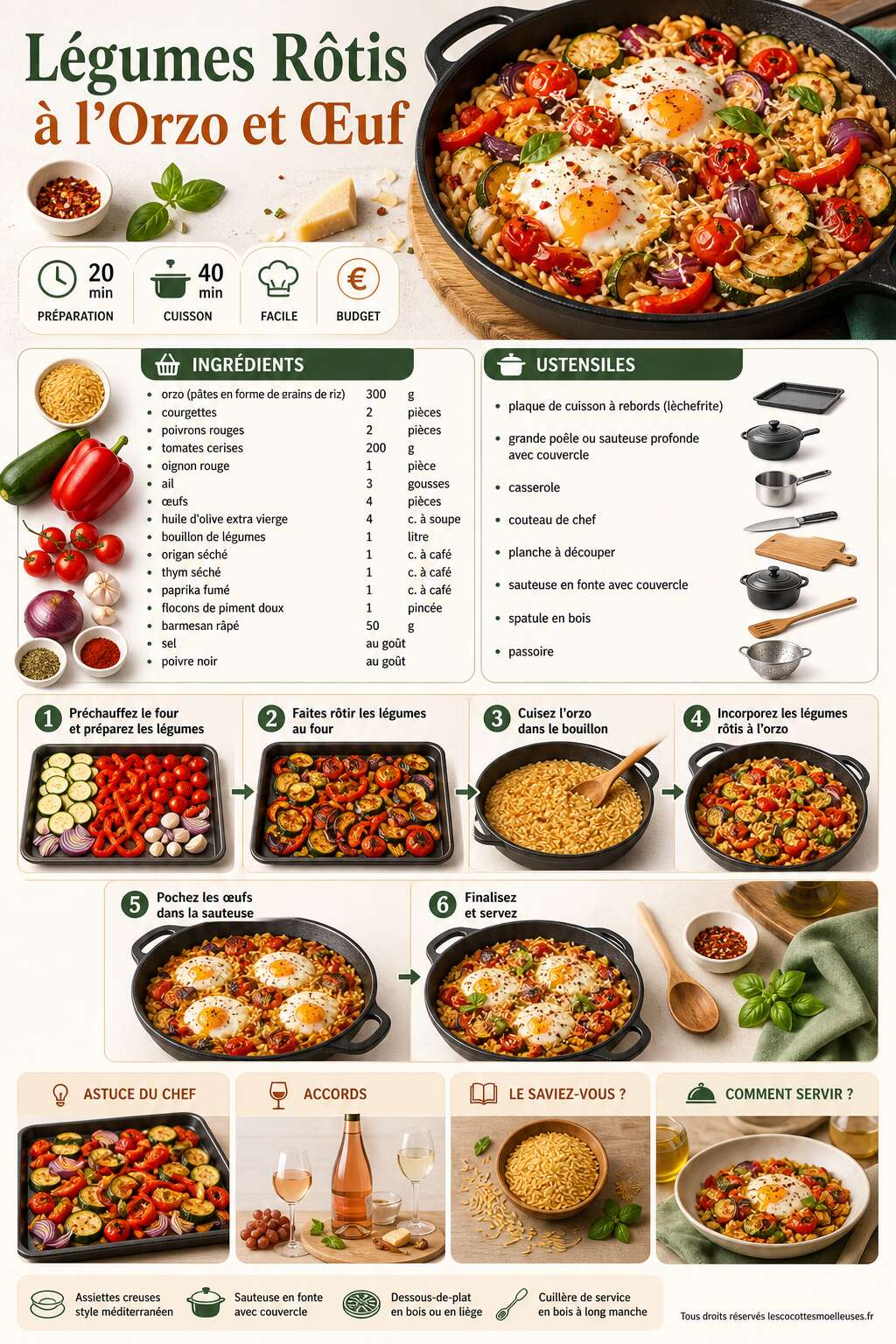 Fiche recette Légumes Rôtis à l'Orzo et Œuf : recette Gourmande Fiche recette Légumes Rôtis à l'Orzo et Œuf : recette Gourmande