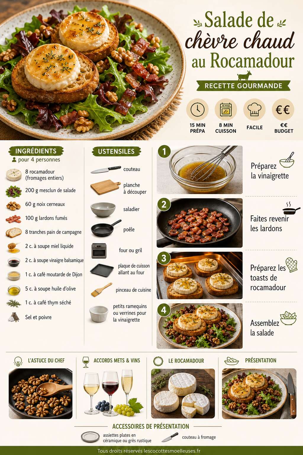 Fiche recette Salade de ch&egrave;vre chaud au Rocamadour : recette gourmande