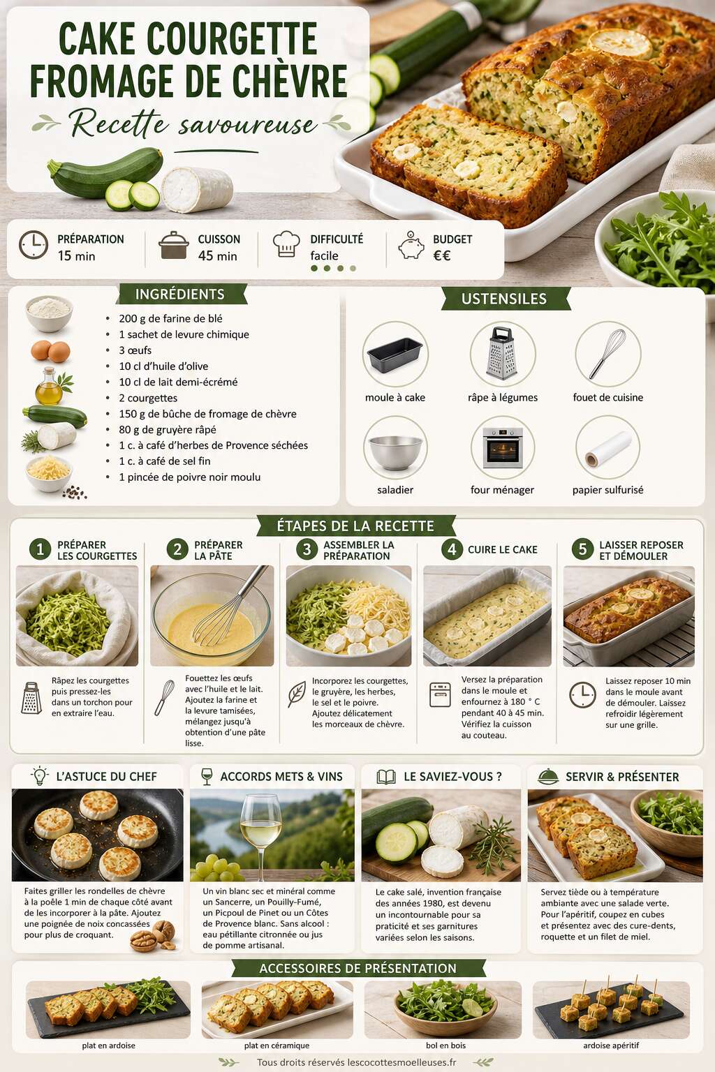 Fiche recette Cake courgette fromage de chèvre : recette savoureuse Fiche recette Cake courgette fromage de chèvre : recette savoureuse