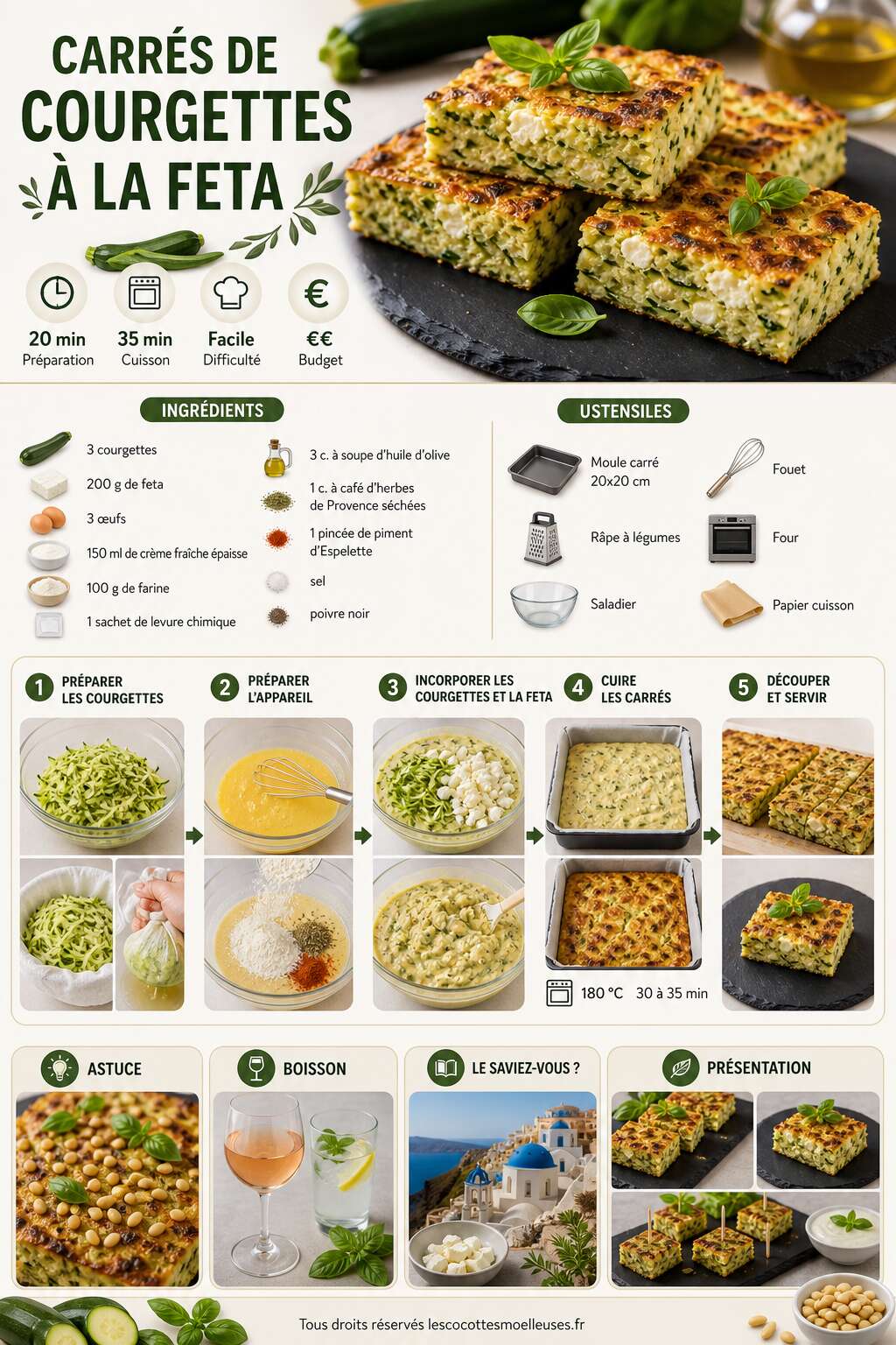 Fiche recette Carrés de courgettes à la feta : recette savoureuse Fiche recette Carrés de courgettes à la feta : recette savoureuse