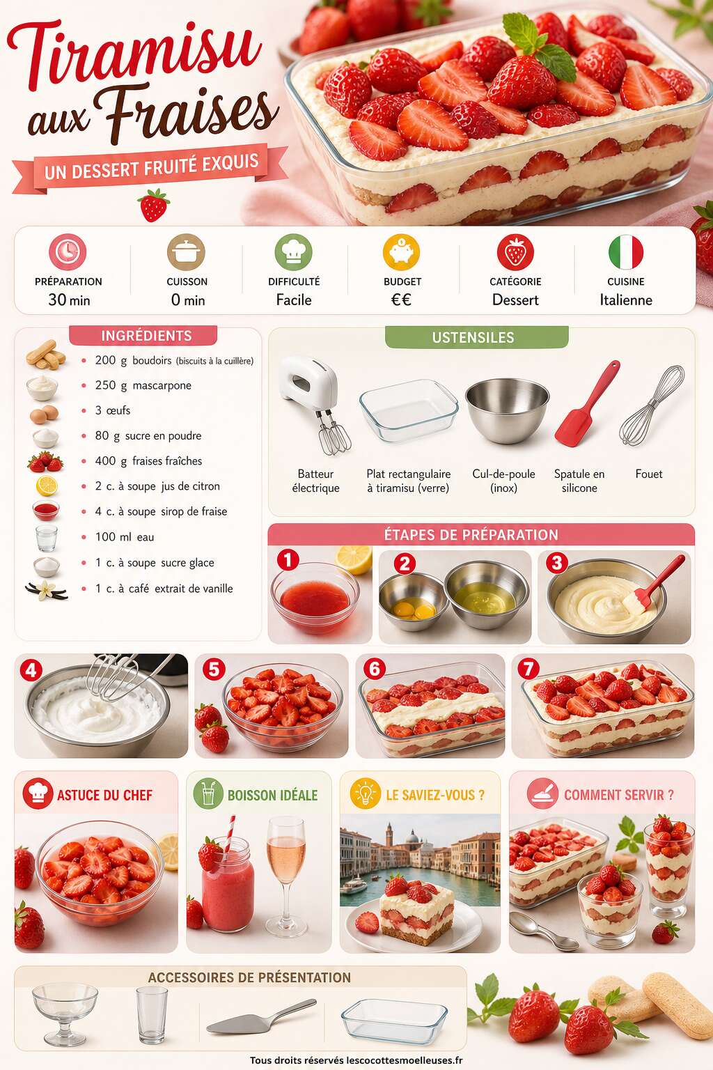 Fiche recette Recette Tiramisu aux Fraises : un dessert fruité exquis Fiche recette Recette Tiramisu aux Fraises : un dessert fruité exquis