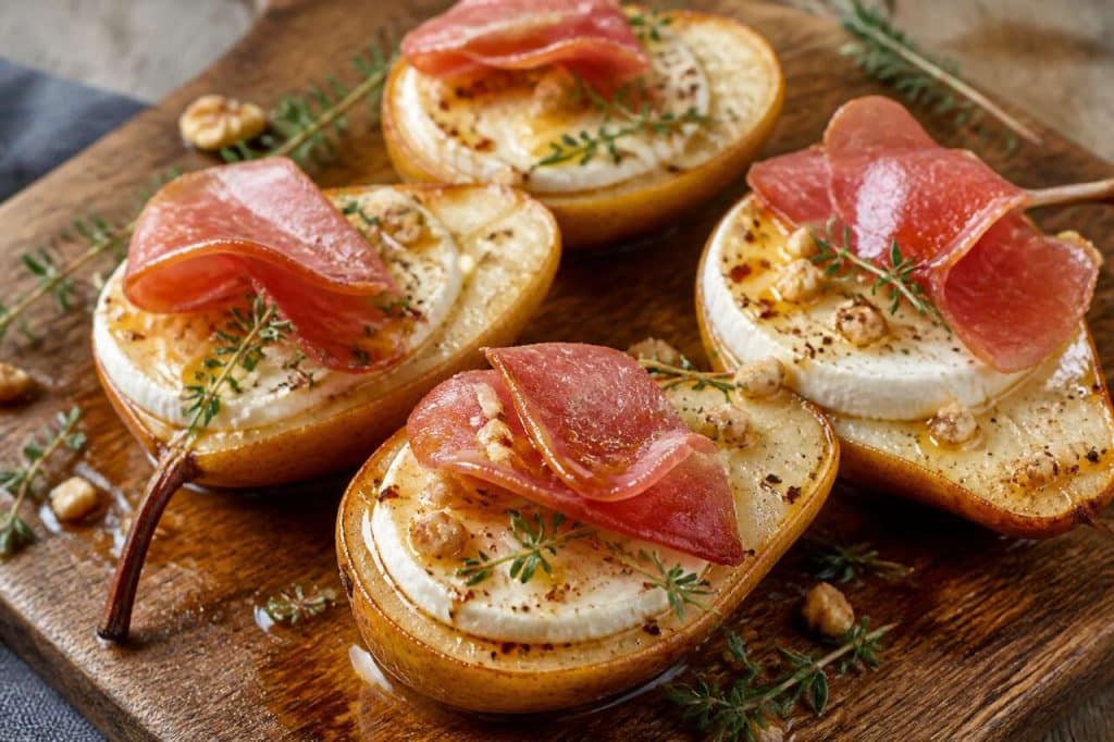 Poires rôties au chèvre et miel : recette gourmande