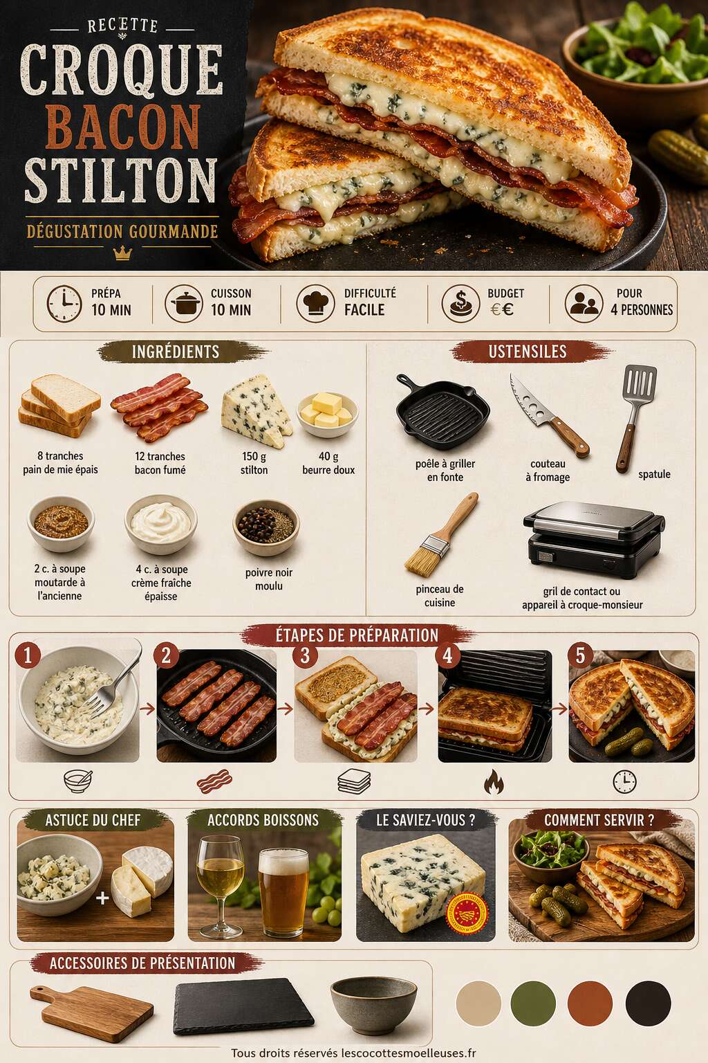 Fiche recette Recette croque bacon Stilton : d&eacute;gustation gourmande