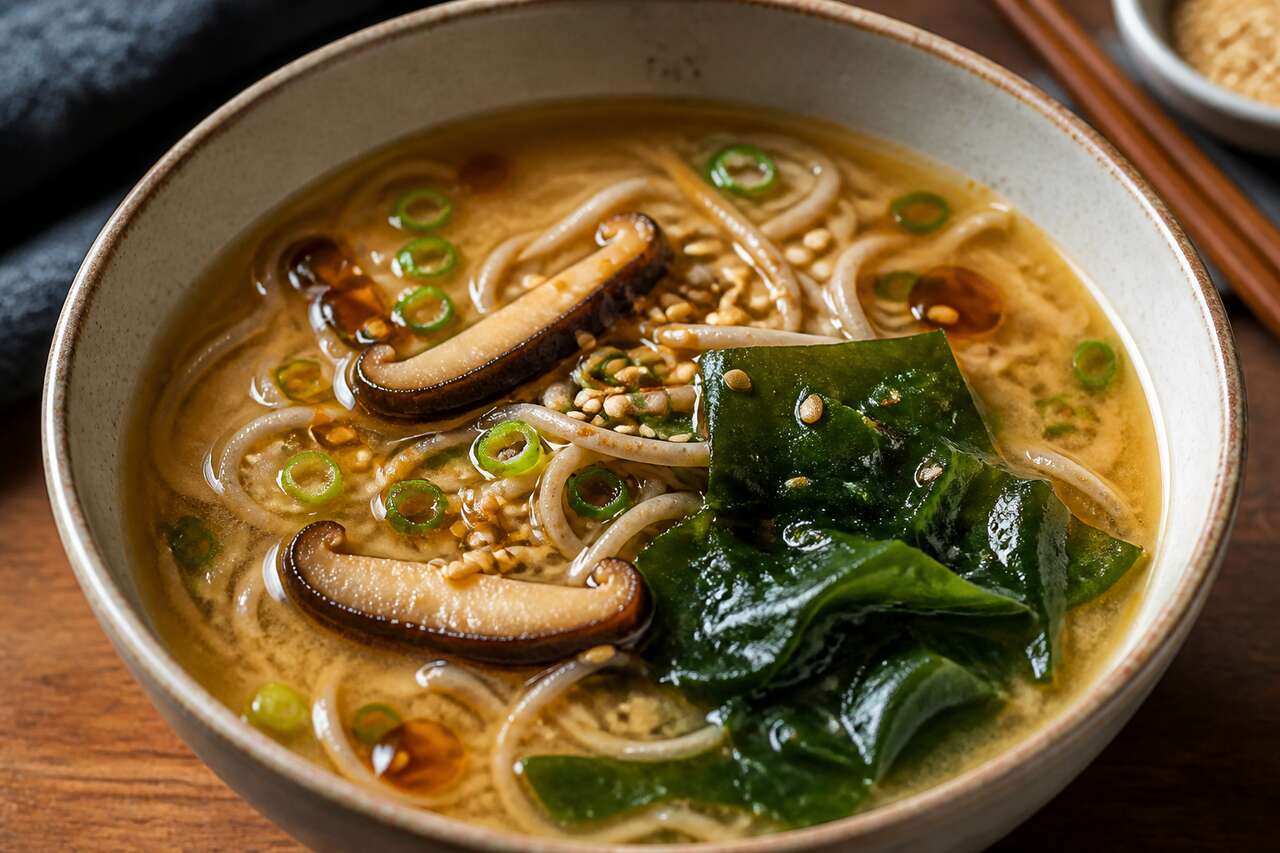 Soupe miso aux champignons et nouilles : recette facile au cookeo