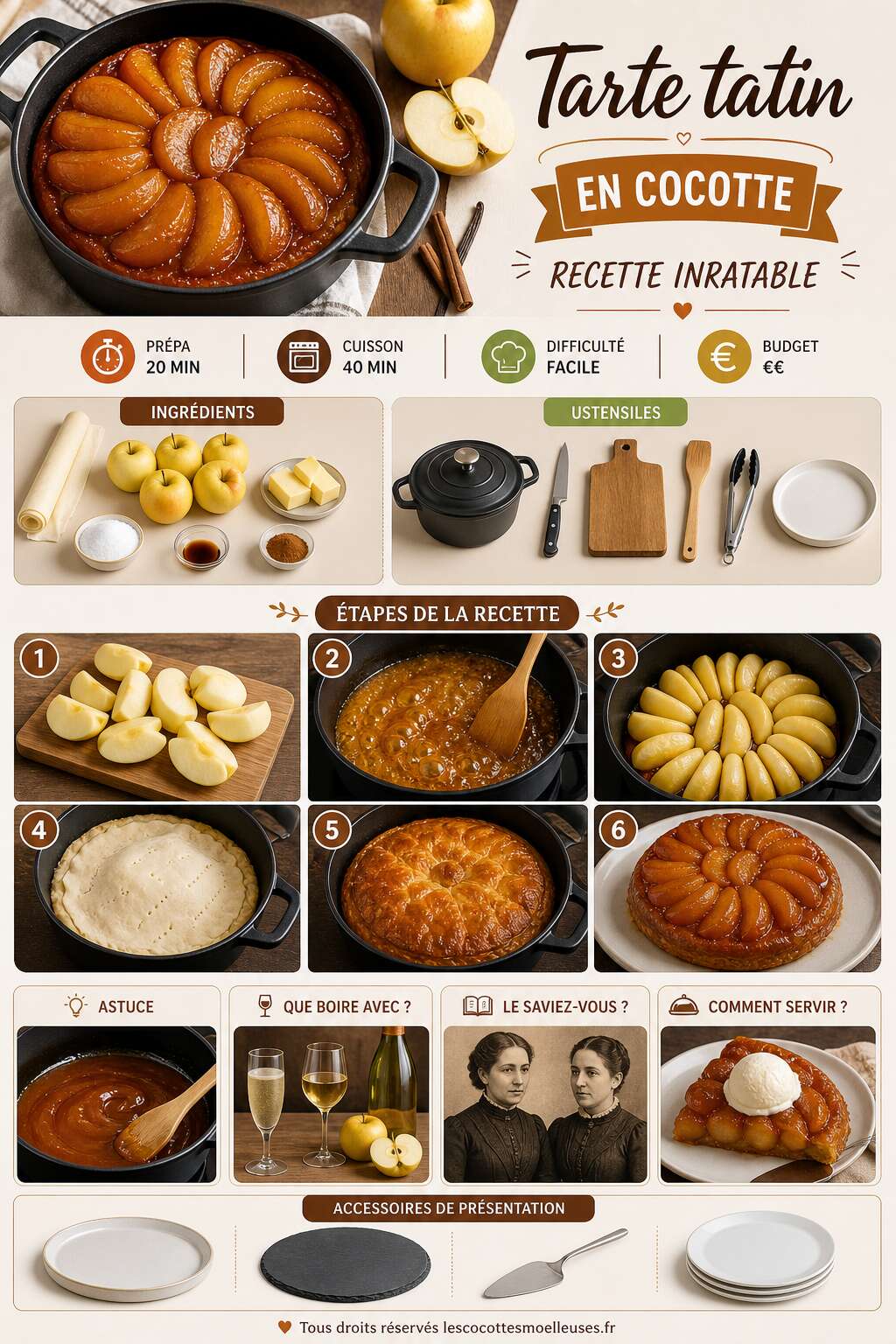 Fiche recette Tarte tatin en cocotte : recette inratable Fiche recette Tarte tatin en cocotte : recette inratable