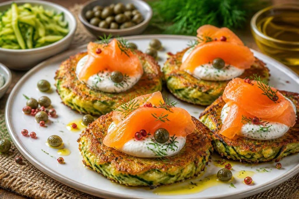 Röstis de courgettes au saumon fumé : recette gourmande
