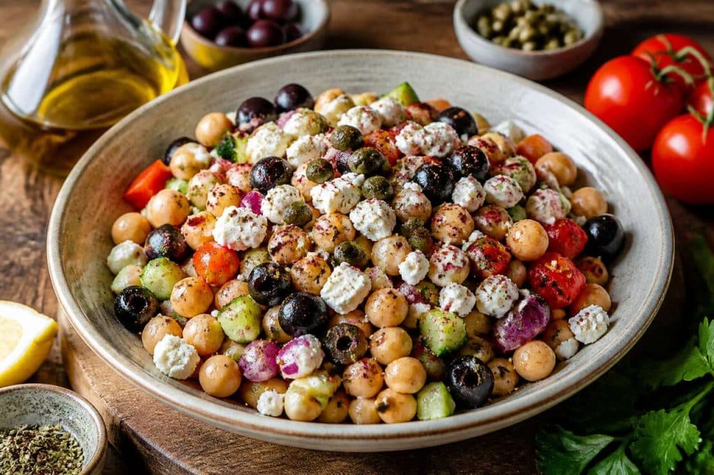 Salade de pois chiche à la grecque : recette savoureuse