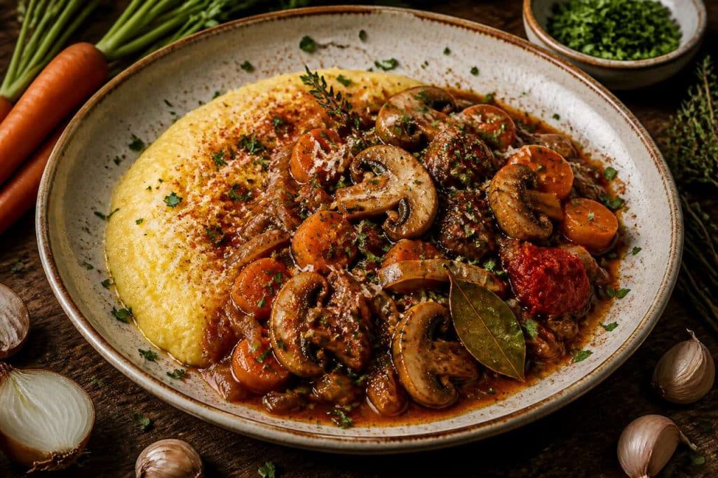 Ragoût de carottes et champignons avec polenta