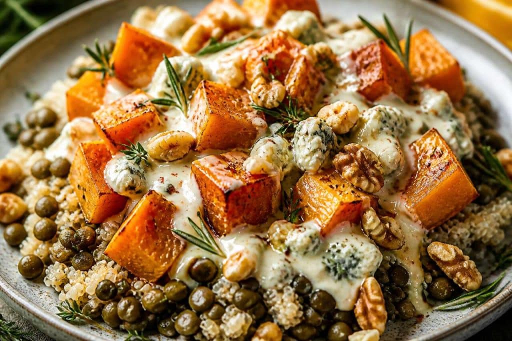 Butternut, gorgonzola : recette savoureuse de lentilles et quinoa