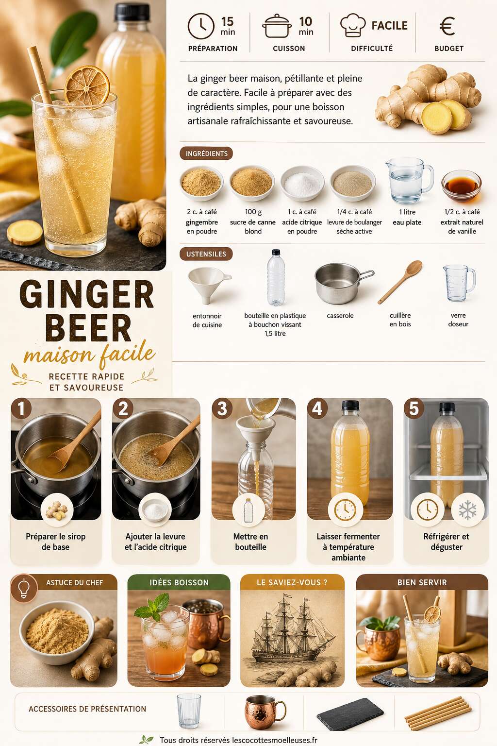 Fiche recette Ginger beer maison facile : recette rapide et savoureuse Fiche recette Ginger beer maison facile : recette rapide et savoureuse