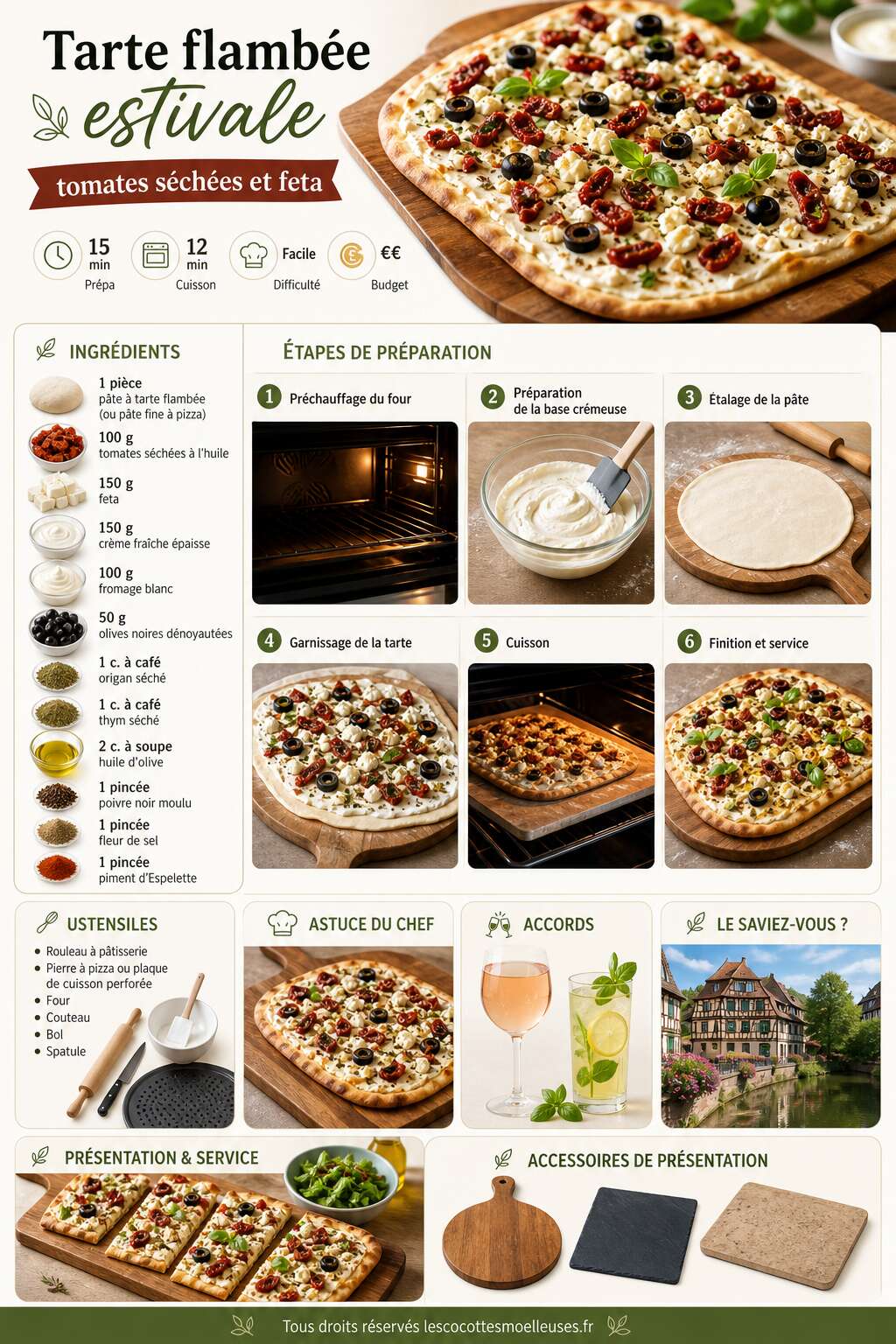 Fiche recette Tarte flambée estivale : tomates séchées et feta Fiche recette Tarte flambée estivale : tomates séchées et feta