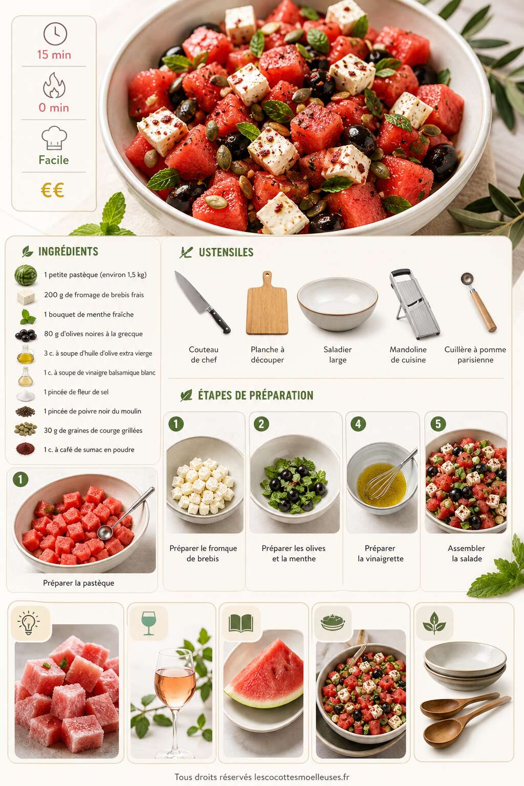 Fiche recette Salade fraîche de pastèque et fromage de brebis : recette estivale Fiche recette Salade fraîche de pastèque et fromage de brebis : recette estivale