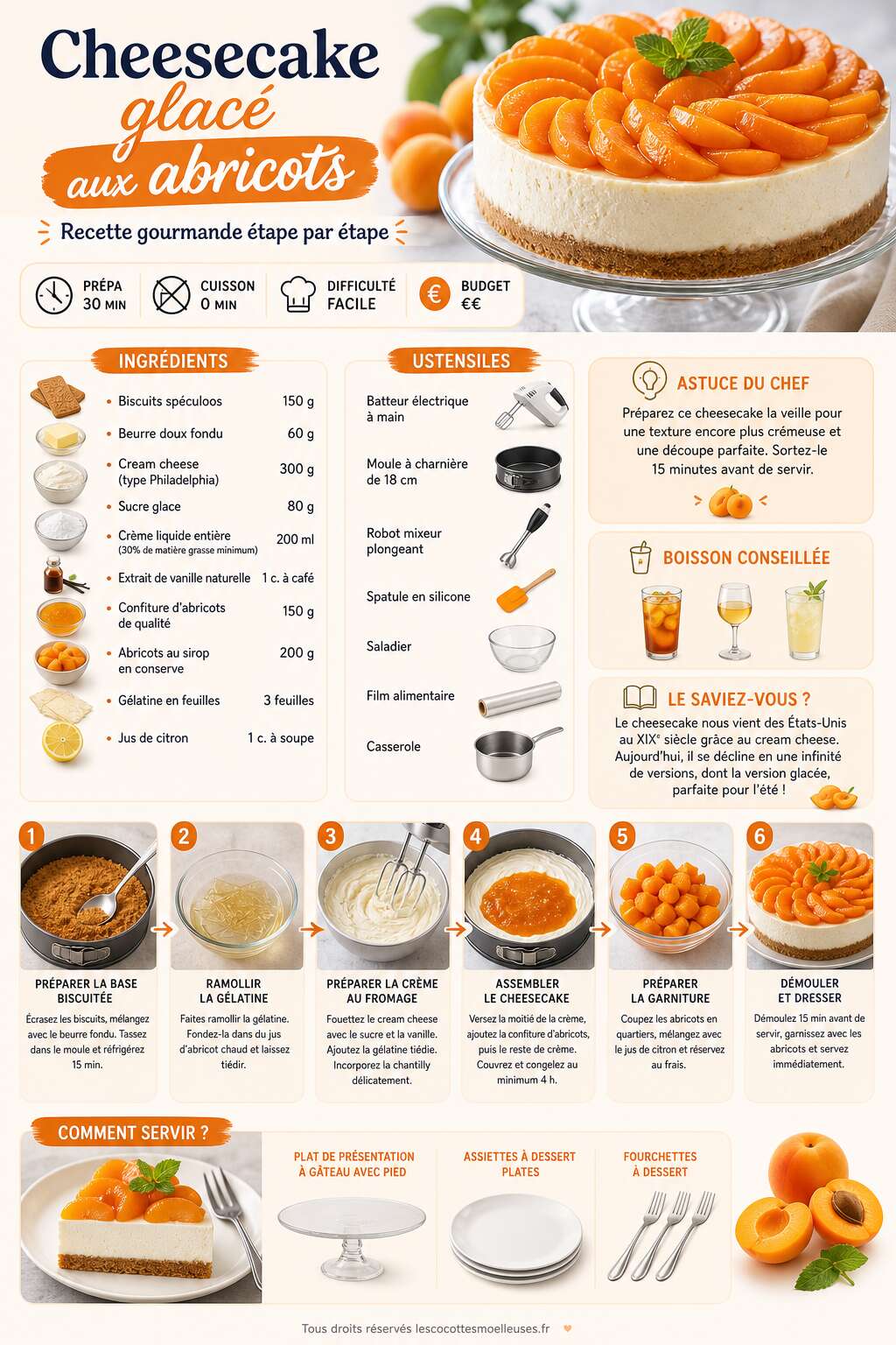 Fiche recette Cheesecake glacé aux abricots : recette gourmande étape par étape Fiche recette Cheesecake glacé aux abricots : recette gourmande étape par étape