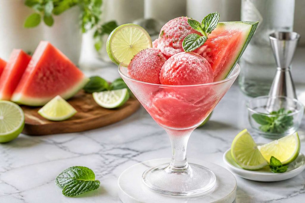 Sorbet pastèque mojito : recette au citron vert et rhum