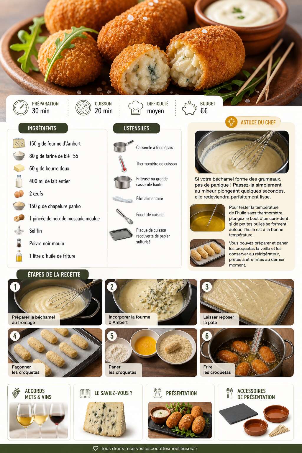 Fiche recette Croquetas &agrave; la fourme d'ambert : recette croustillante et fondante