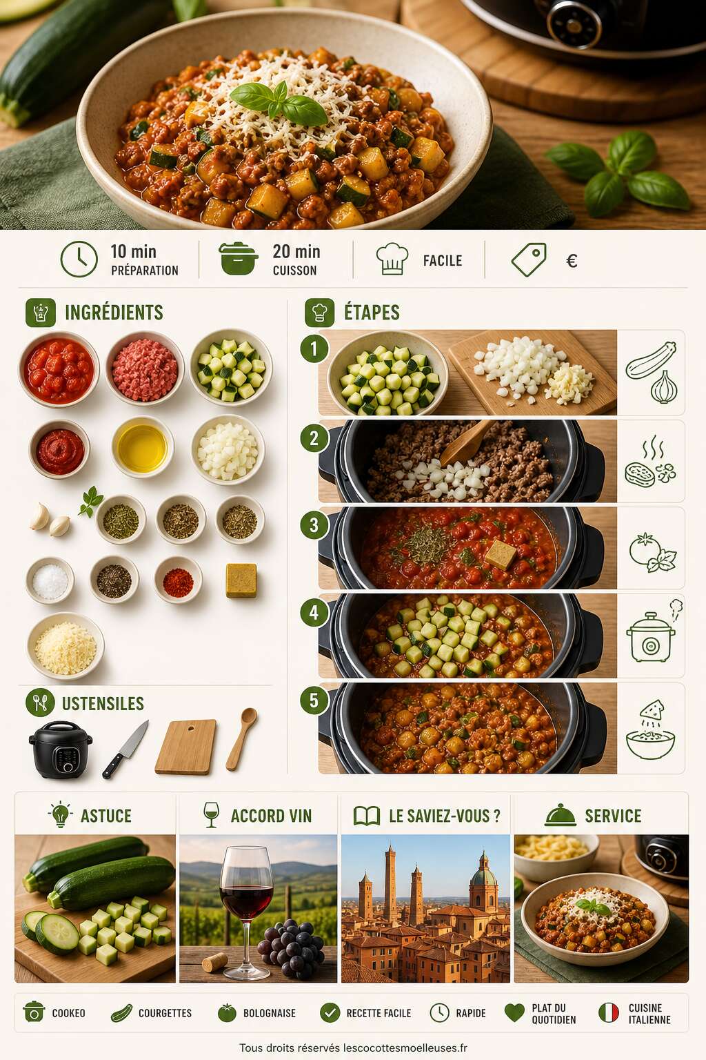 Fiche recette Courgettes à la bolognaise au Cookeo : recette facile et rapide Fiche recette Courgettes à la bolognaise au Cookeo : recette facile et rapide