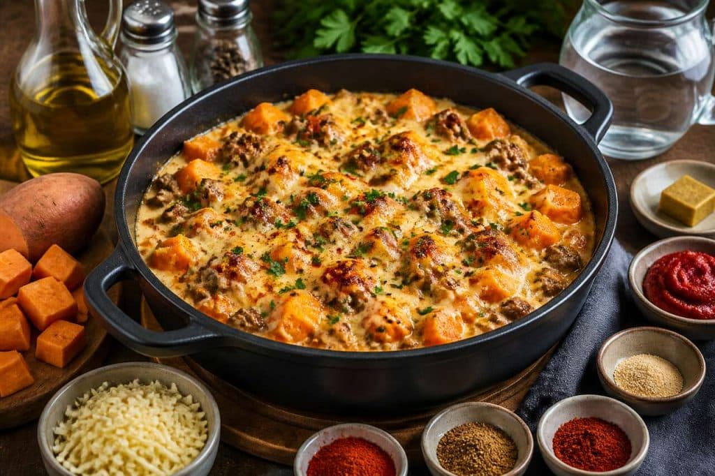 Recette One Pot : patates douces, viande hachée et fromage