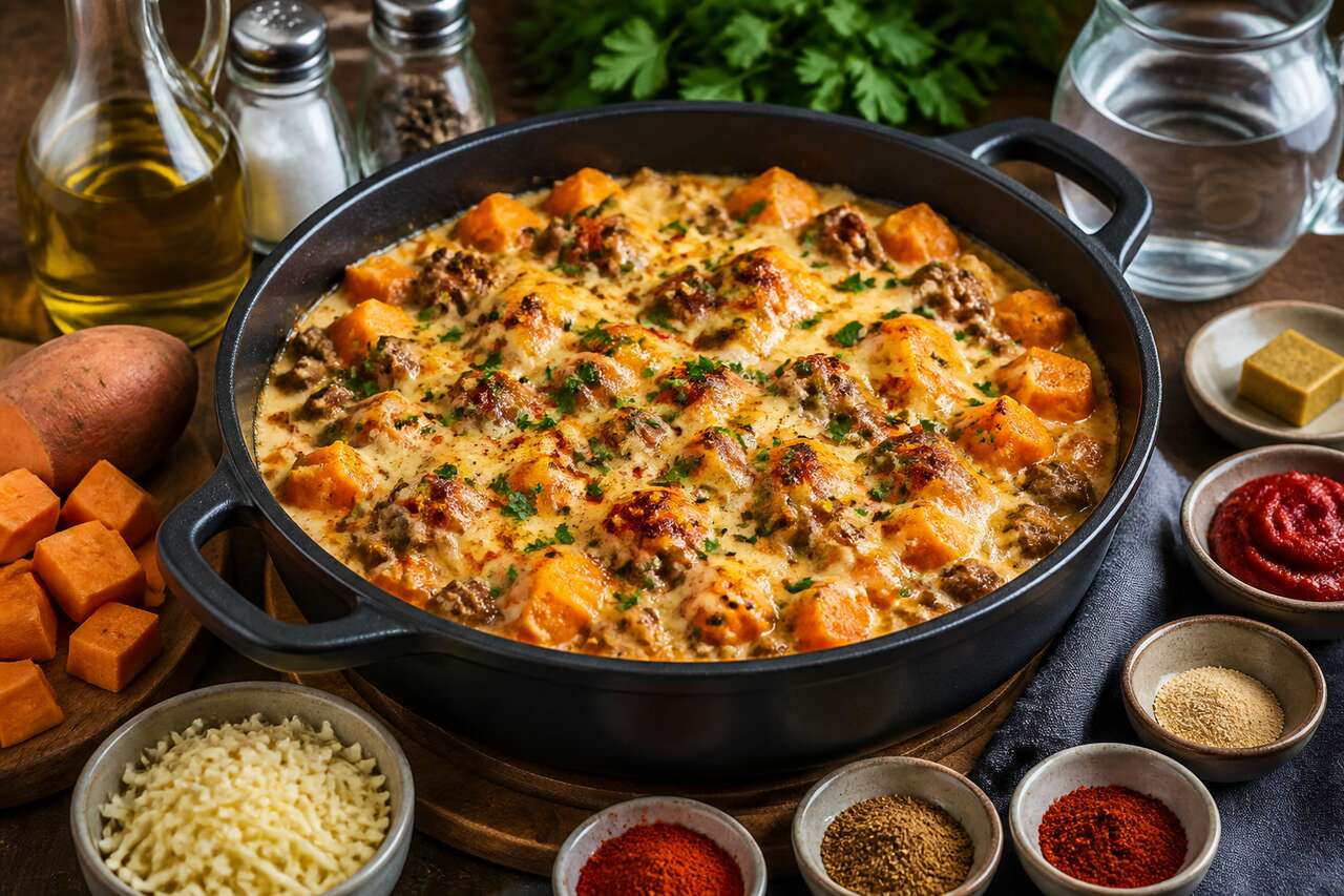 Recette One Pot : patates douces, viande hachée et fromage