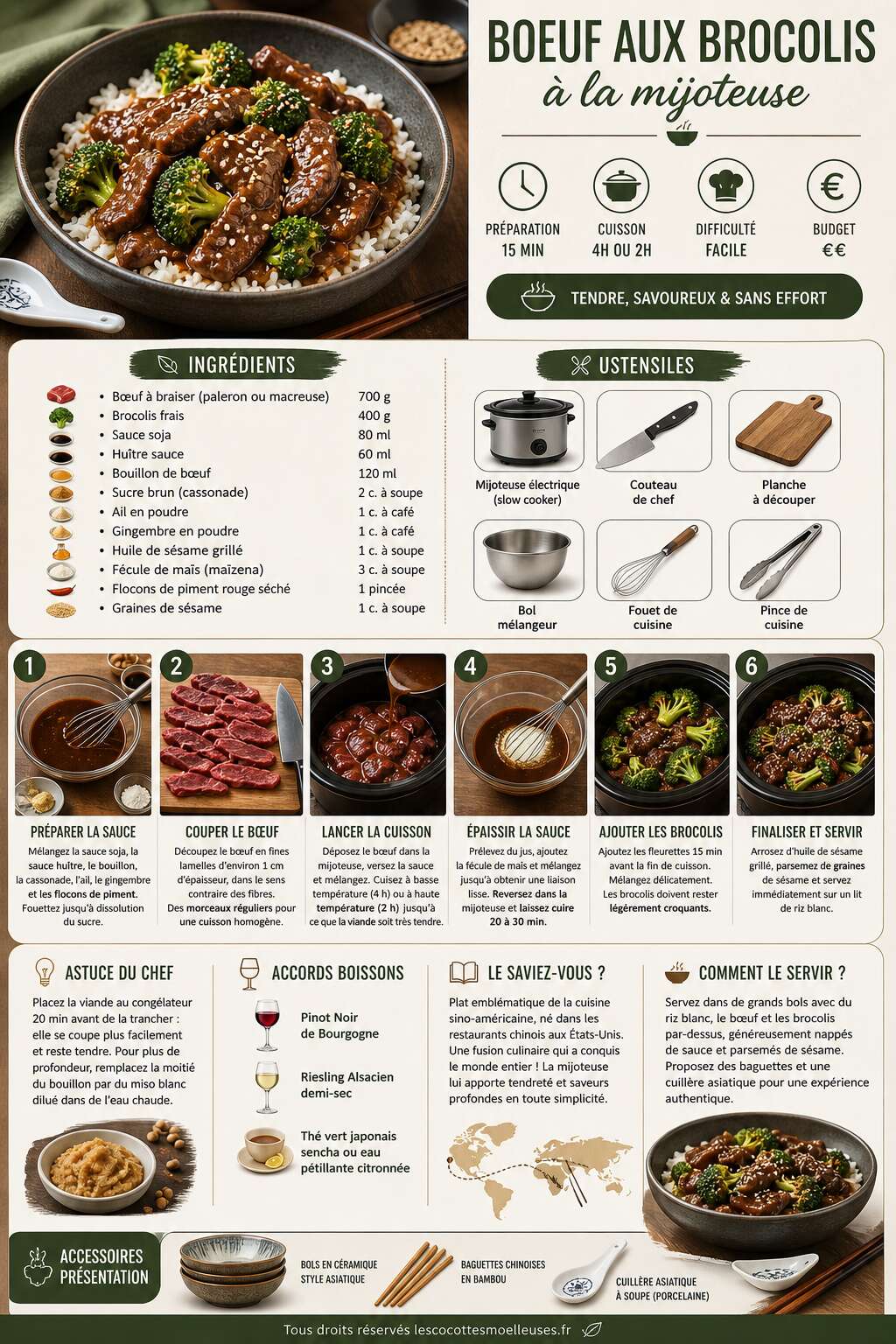 Fiche recette Boeuf aux brocolis à la mijoteuse : recette facile et savoureuse Fiche recette Boeuf aux brocolis à la mijoteuse : recette facile et savoureuse