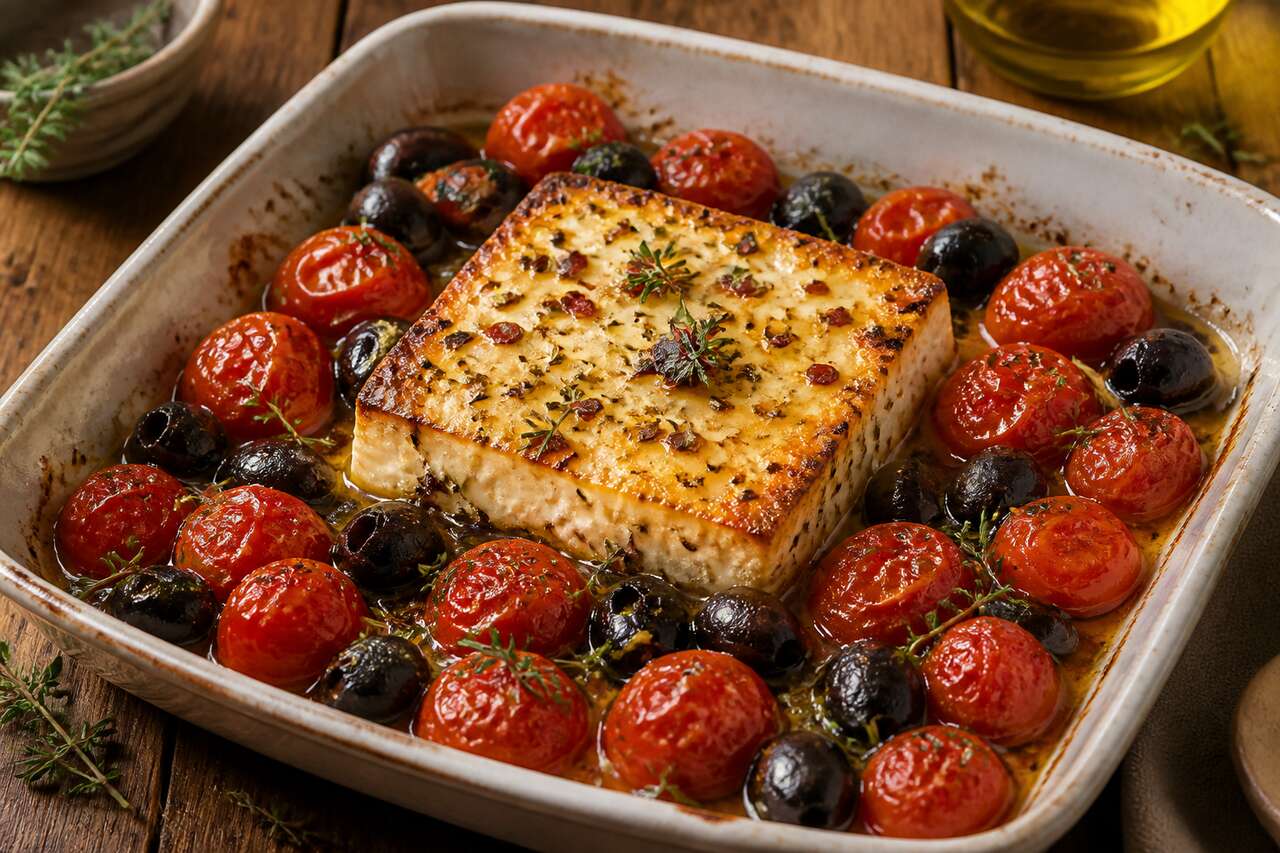 Feta rôtie aux tomates et olives : une recette savoureuse