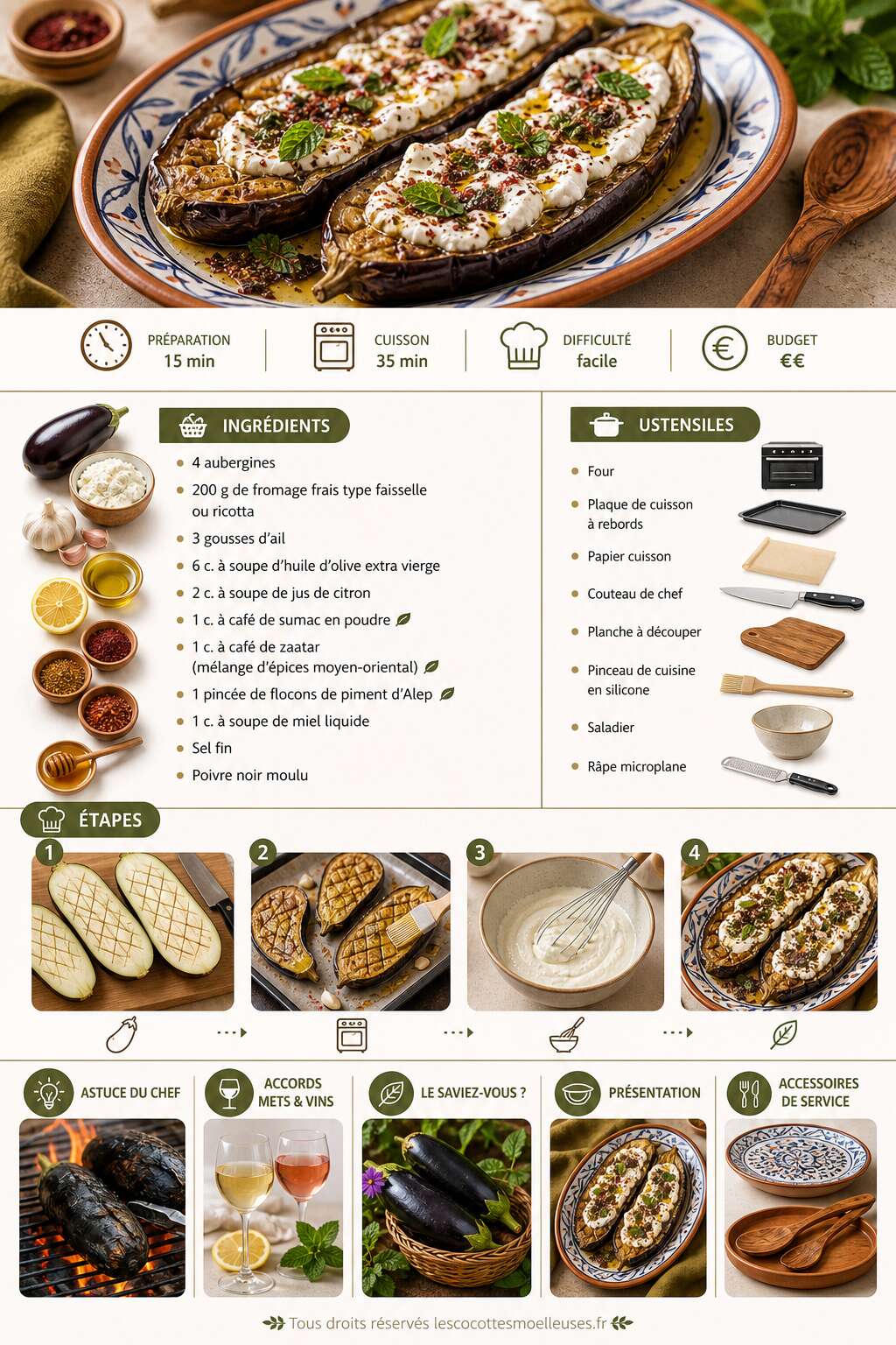 Fiche recette Salade d'aubergines rôties au fromage frais Fiche recette Salade d'aubergines rôties au fromage frais
