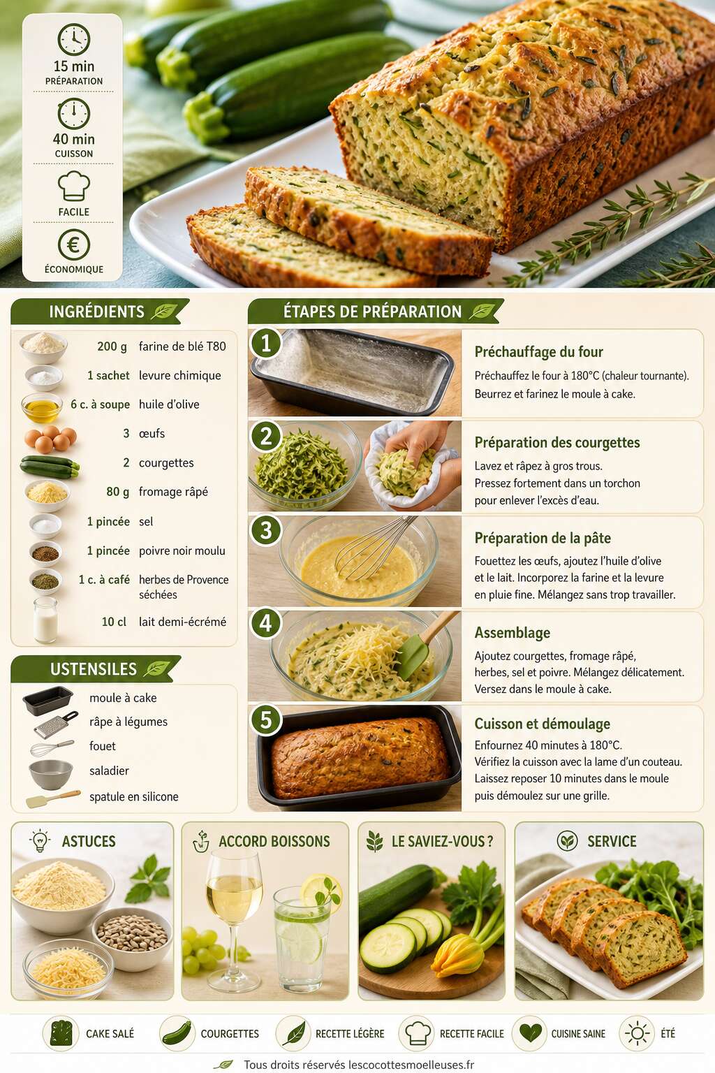 Fiche recette Cake léger aux courgettes : recette facile et saine Fiche recette Cake léger aux courgettes : recette facile et saine