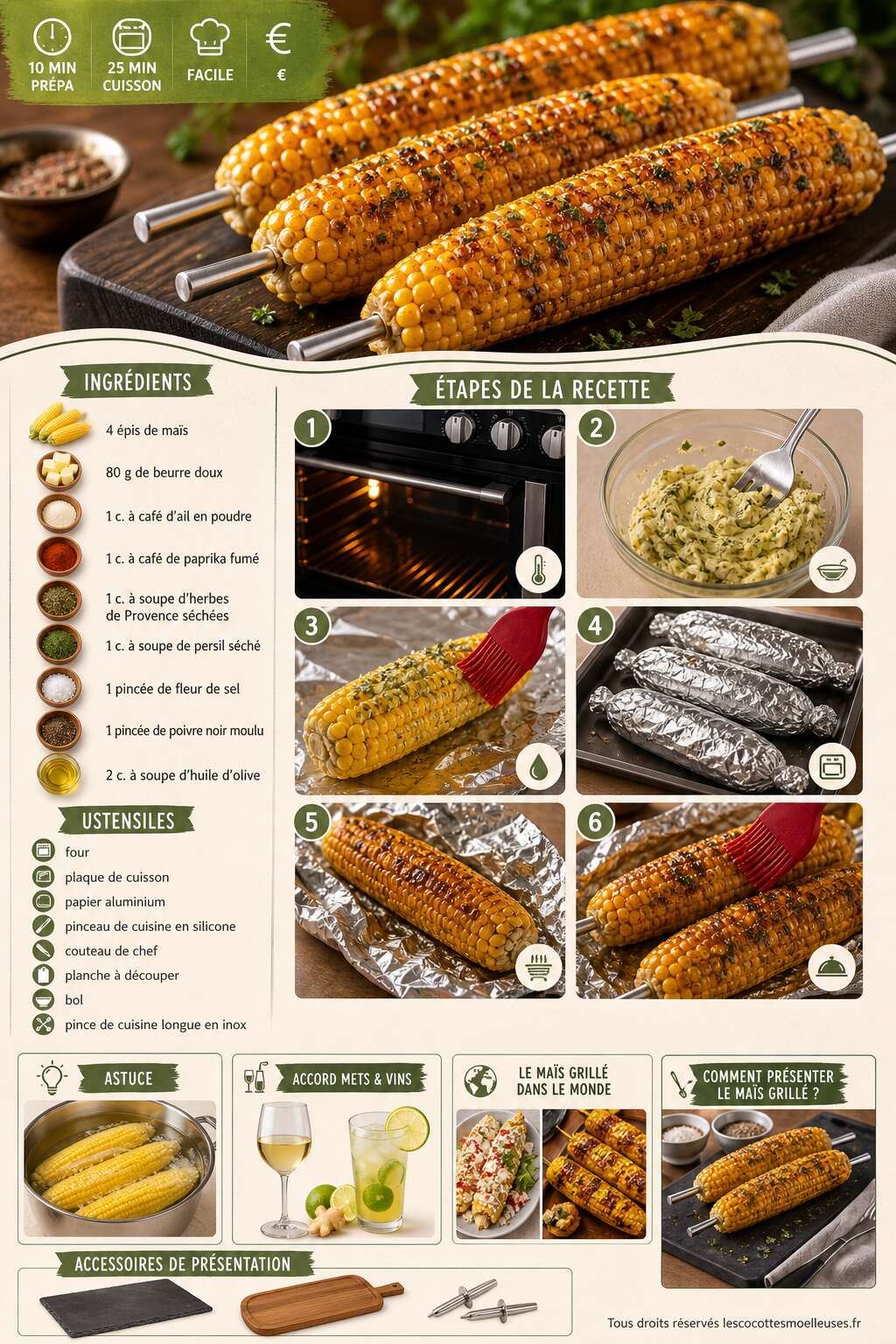 Fiche recette Ma&iuml;s grill&eacute; au four : recette au beurre et aux herbes