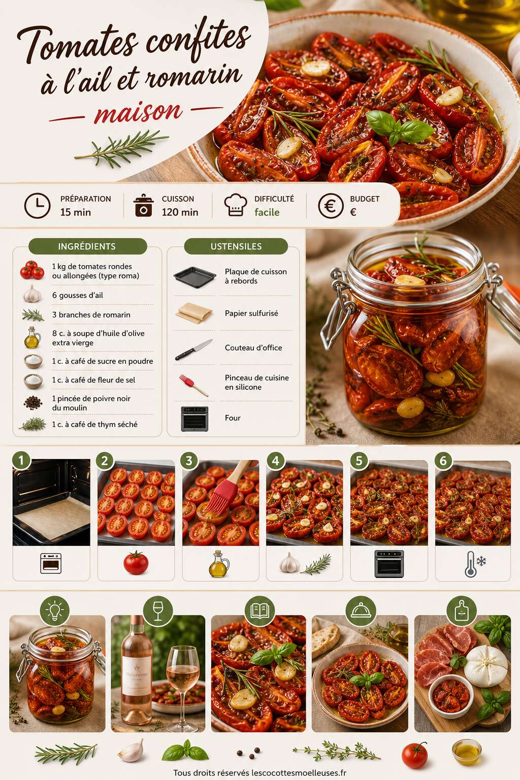 Fiche recette Tomates confites à l'ail et romarin maison Fiche recette Tomates confites à l'ail et romarin maison