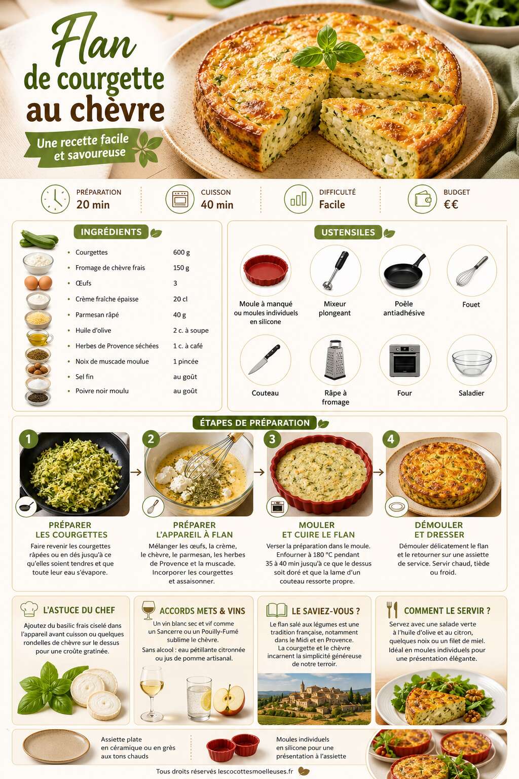 Fiche recette Flan de courgette au ch&egrave;vre : une recette facile et savoureuse