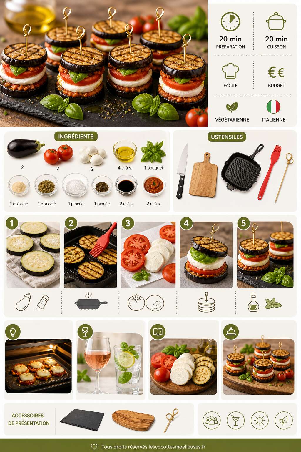 Fiche recette Mini-burgers tomate, aubergine et mozzarella : recette gourmande