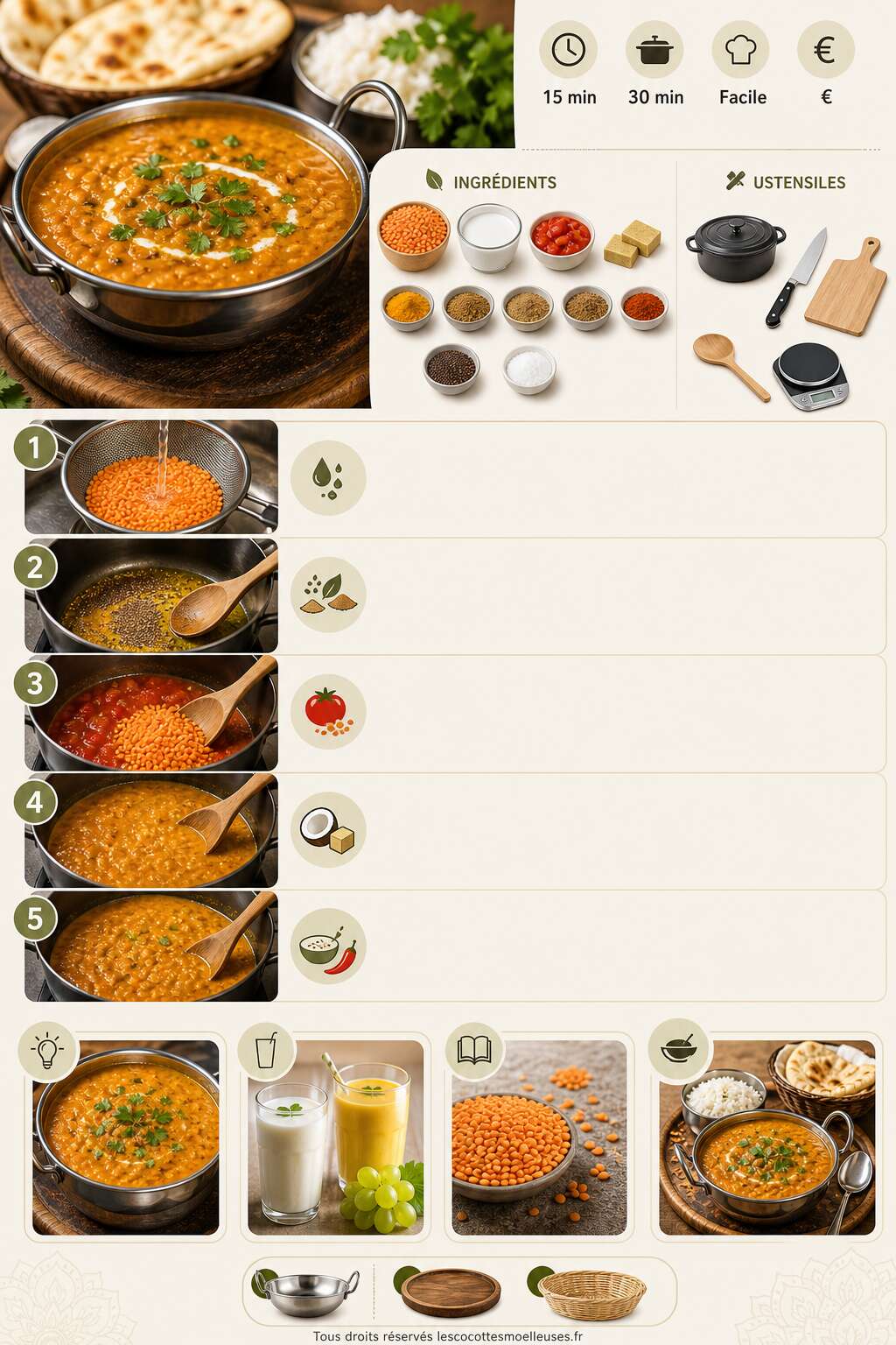 Fiche recette Dahl de lentilles corail : recette savoureuse Fiche recette Dahl de lentilles corail : recette savoureuse